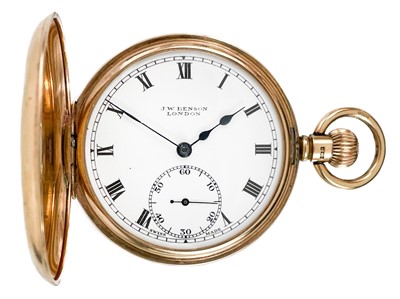 Lot 43 - A J. W. Benson 9ct rose gold cased crown wind half-hunter pocket watch.