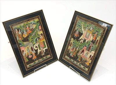 Lot 481 - A pair of Indian painted fabric panels, each...