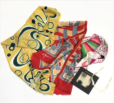 Lot 3093 - A Bvlgari square, an Emilio Pucci silk scarf,...