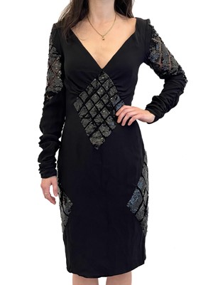 Lot 461 - A Valentino 1980's black silk sequined vintage dress.