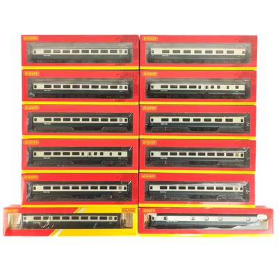 Lot 623D - Hornby MK 2E, 2F and MK3 blue & grey coaches (x12)