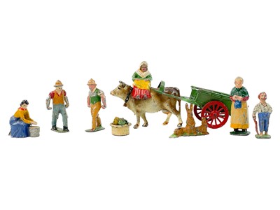 Lot 883N - French Lead Farm Figures and Coster Cart