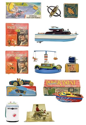 Lot 885A - Modern tinplate toys, wooden model boat, etc.