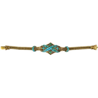 Lot 327 - A good early Victorian high-purity gold turquoise set bracelet.