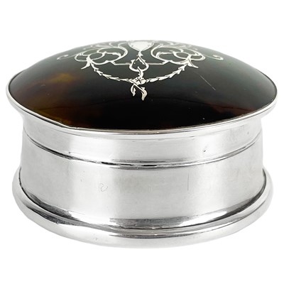 Lot 207 - A George V silver tortoiseshell pique ware pill or ring box by Corke Bros.