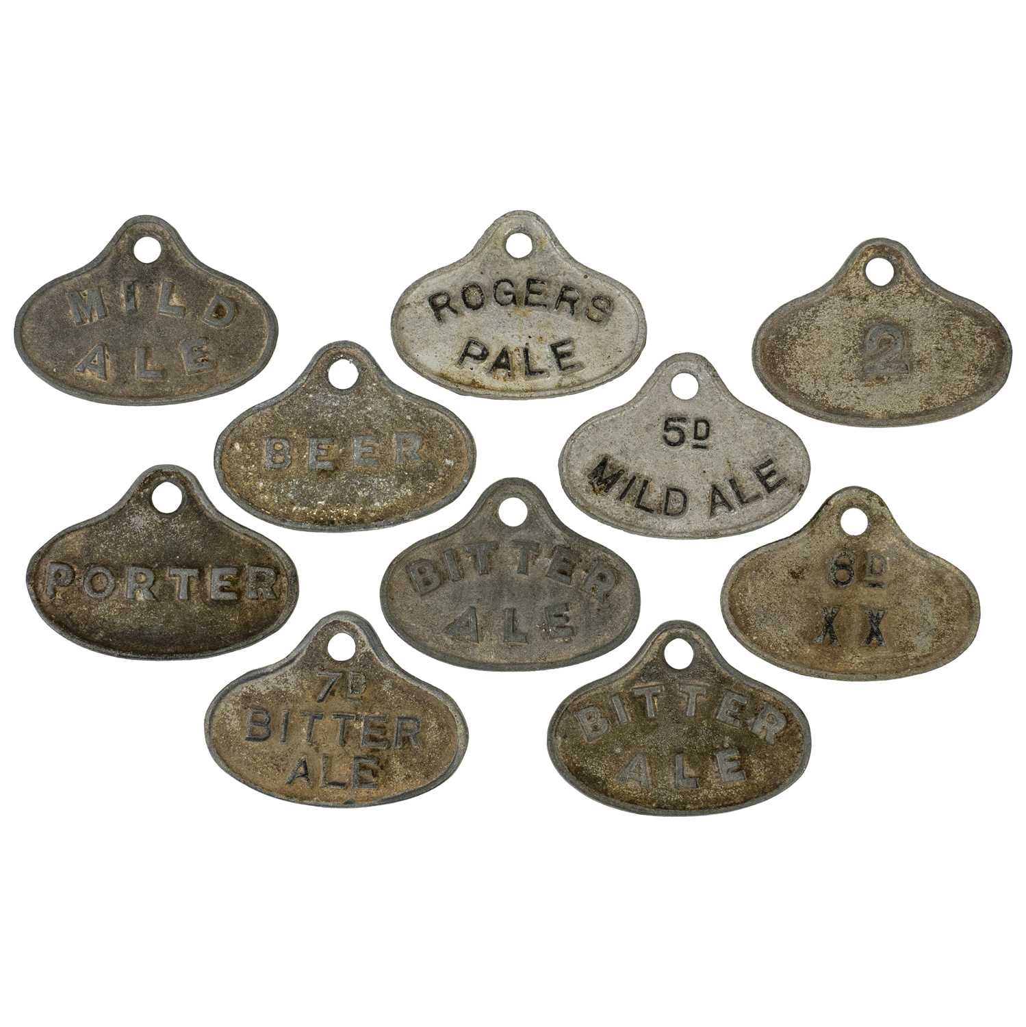 Lot 8 - A group of ten cast metal cellar beer labels.