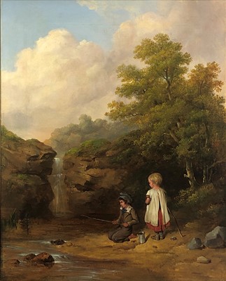 Lot 1071 - Isaac HENZELL (1823-1875) Children by a Brook...