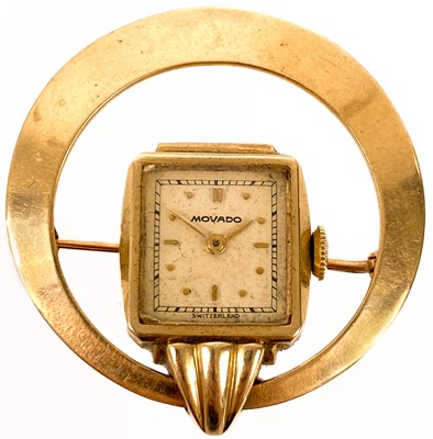 Lot 185 - A Movado 14ct gold-cased nurses brooch watch.