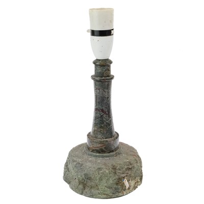 Lot 27 - A Cornish serpentine lighthouse table lamp.