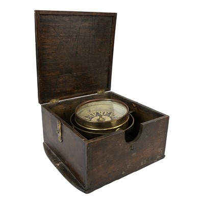 Lot 20 - An oak cased dry card gimbal compass.
