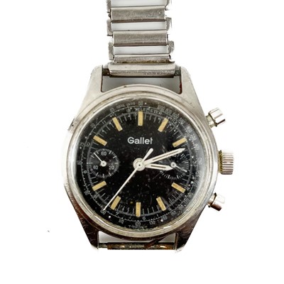 Lot 189 - A Gallet gentleman's stainless steel manual wind chronograph wristwatch.