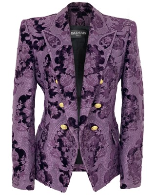 Lot 486 - A Balmain Paris purple velvet blazer jacket.