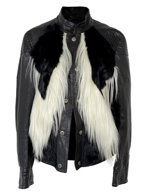Lot 502 - A Tom Ford for Gucci black leather and black and white fur trim jacket, European size 48.