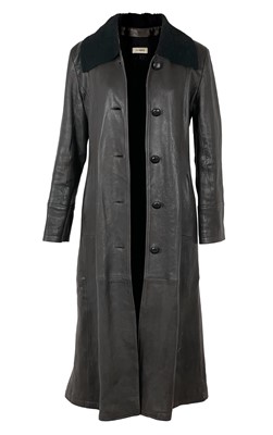 Lot 495 - A Jane Norris black leather ladies full-length trench coat.