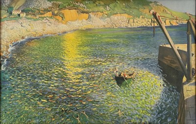 Lot 24 - A coloured print of Lamorna harbour, after Laura Knight.