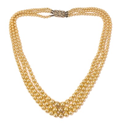 Lot 161 - An early 20th century graduated simulated pearl three-strand choker necklace.
