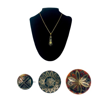 Lot 145 - A selection of four Victorian pique jewellery items.