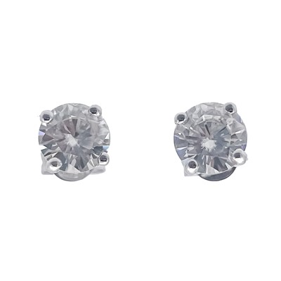 Lot 60 - A pair of moissanite 18ct white gold set stud earrings.