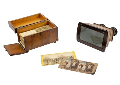Lot 46 - A Victorian walnut cased Brewster type stereoscopic viewer.