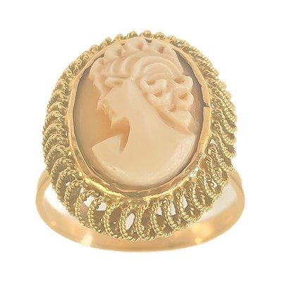 Lot 186 - A French high purity gold (tests 18ct) cameo shell ring.