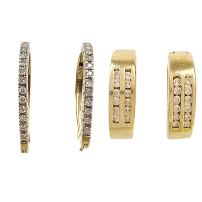 Lot 57 - Two pairs of 9ct diamond set hoop earrings.