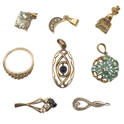 Lot 79 - A selection of 9ct gem-set jewellery.
