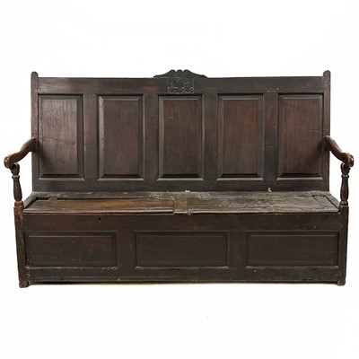 Lot 1 - An early George II joined oak box settle dated 1729.