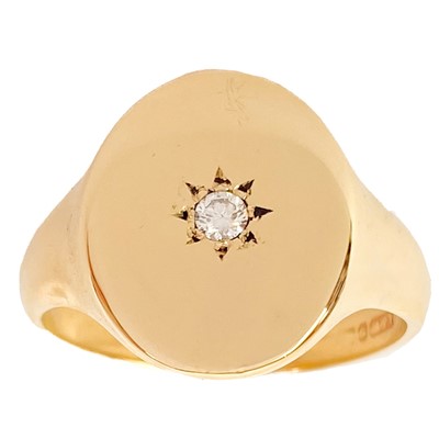 Lot 222 - A 9ct hallmarked gold diamond set gentleman's signet ring.