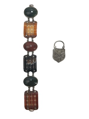 Lot 241 - A good Victorian Scottish silver agate bracelet with padlock.