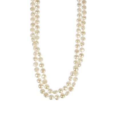 Lot 304 - A pearl necklace with silver and paste clasp fastening.