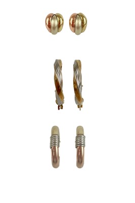 Lot 75 - Three pairs of 9ct gold earrings.