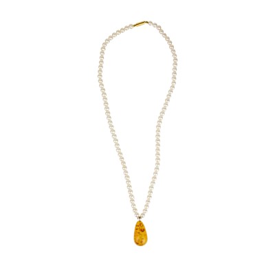 Lot 45 - Two cultured pearl necklaces, one with an amber drop.