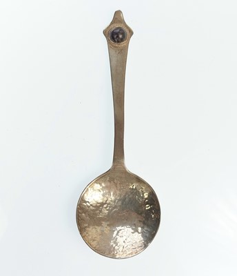 Lot 50 - An Arts & Crafts silver spoon set with a Blue John cabochon by Sandheim Brothers.