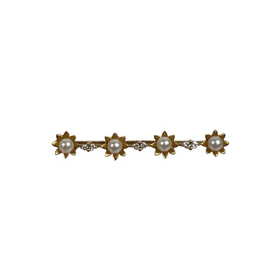 Lot 53 - A 9ct diamond and pearl set bar brooch.
