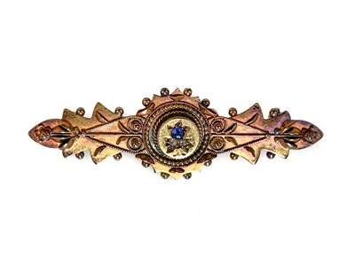 Lot 54 - A Victorian 15ct diamond and sapphire set brooch.