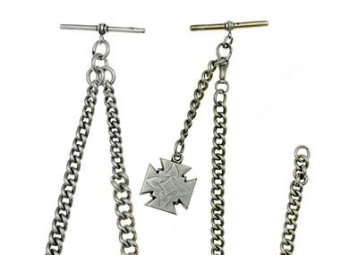 Lot 63 - Two silver Albert pocket watch chains.