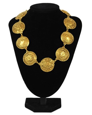 Lot 383 - A Chanel 24ct gold-plated medallion necklace, circa 1990-91.
