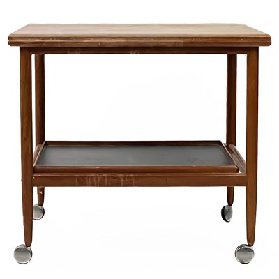 Lot 1 - A mid century teak swivel fold over trolley by Arrebo Møblor.
