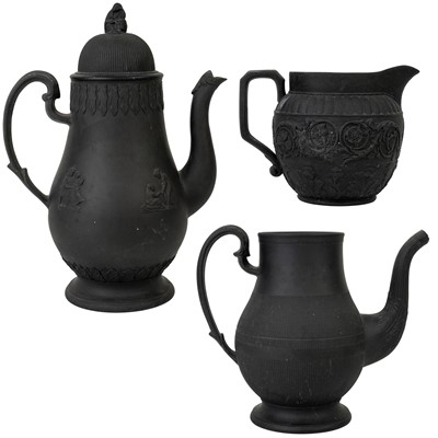 Lot 15 - A late 18th century Wedgwood Black Basalt coffee pot and cover.