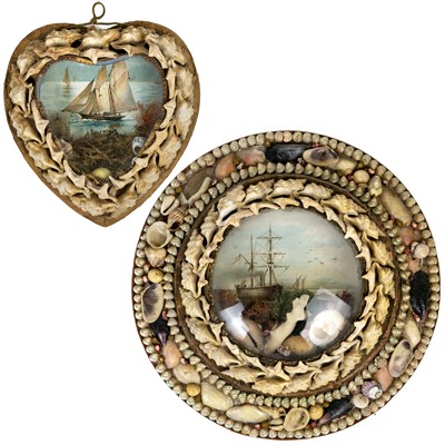 Lot 67 - A late Victorian shellwork circular maritime diorama.