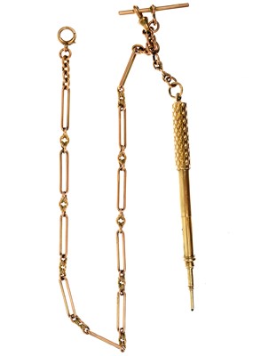 Lot 82 - A 9ct rose gold fancy-link Albert watch chain with 9ct propelling pencil fob.
