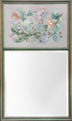 Lot 479 - An Art Deco oak framed and green finished wall mirror.