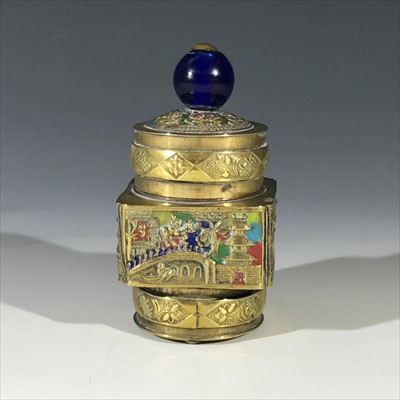 Lot 190 - A Chinese brass and enamel jar, circa 1920,...