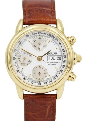 Lot 159 - JAGUAR - A gentleman's automatic chronograph gold-plated wristwatch.