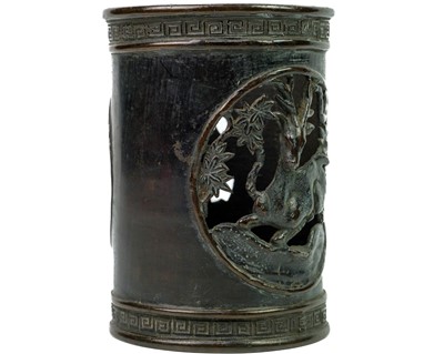 Lot 1035 - A Chinese bronze brush pot, bitong, Qing Dynasty.