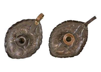 Lot 8 - A pair of Arts & Crafts copper chamber sticks or candle holders