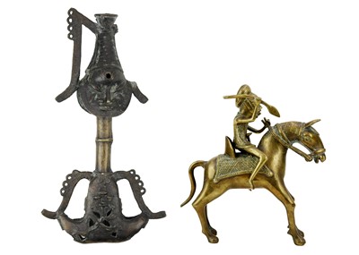 Lot 163 - A Benin anthropomorphic bronze ceremonial sceptre.