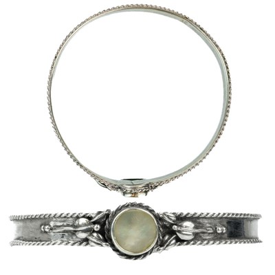 Lot 182 - A rare Gwen Whicker Arts & Crafts silver mother-of-pearl set bangle.