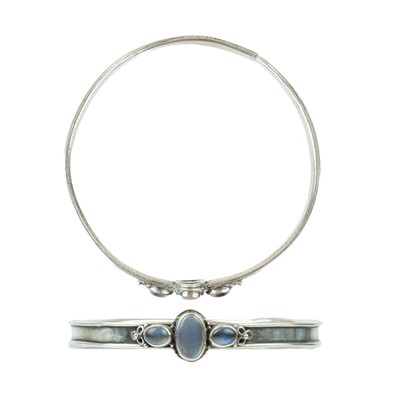 Lot 184 - A rare Gwen Whicker Arts & Crafts silver moonstone set bangle.