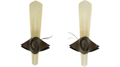 Lot 100 - A pair of glass and metal wall light fittings circa 1970s.